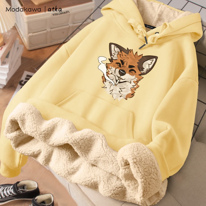 MODAKAWA X atka Fox Smoking Graphic Dick Fleecegefütterter Winterhoodie - Yellow - 2XL - image 4