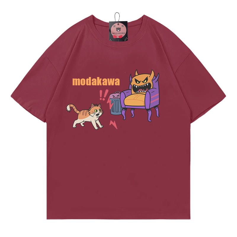 Kitty Battle Evil Furniture Print Modakawa T-Shirt - Wine Red - 5XL - image 3