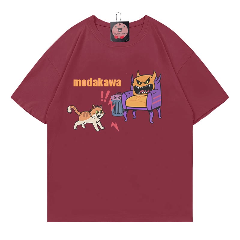 Kitty Battle Evil Furniture Print Modakawa T-Shirt - Wine Red - 5XL - image 3