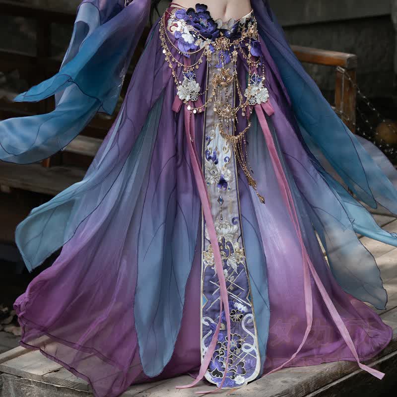 Vintage-Stickerei, trägerloses Top, Maxirock, fließende Ärmel, transparenter Übermantel, passendes Outfit - Maxirock - XL - image 3