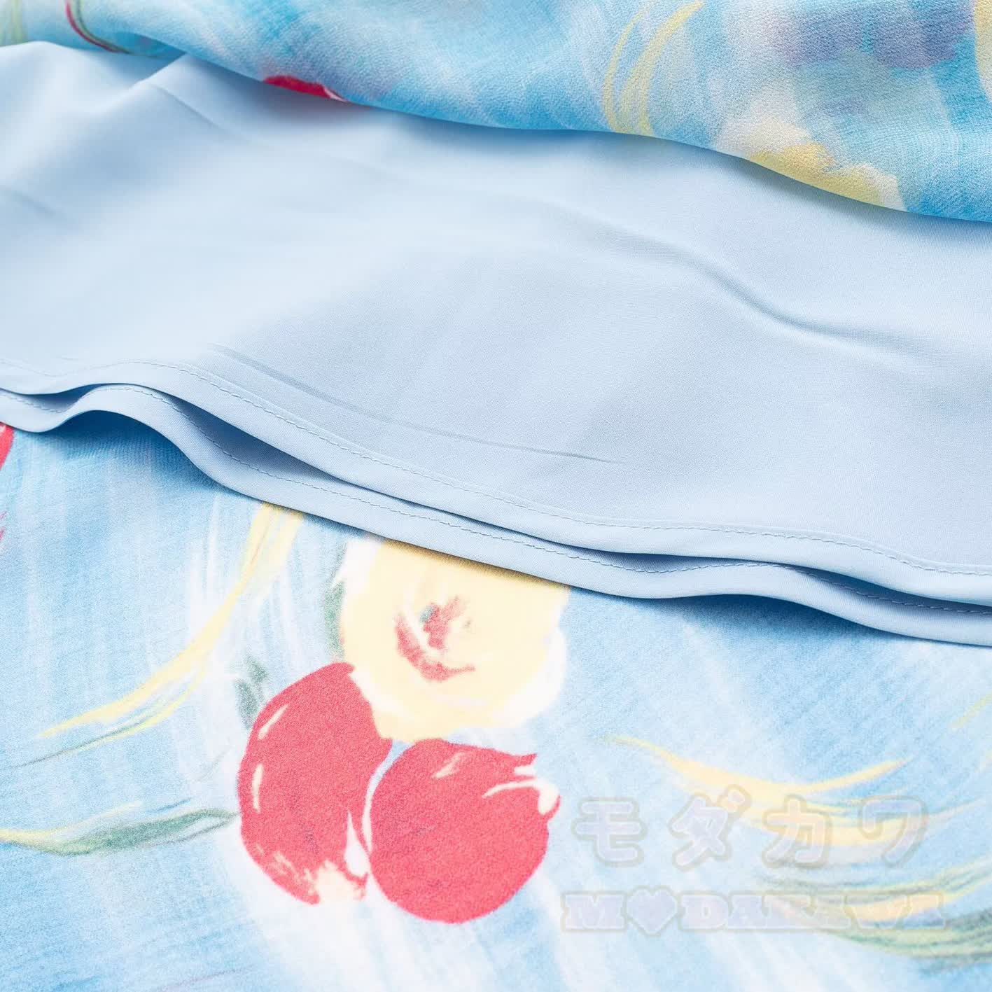 Sommerkleid für Strandurlaub mit Blumenmuster, Rüschen, V-Ausschnitt und Bindeband vorne - image 8