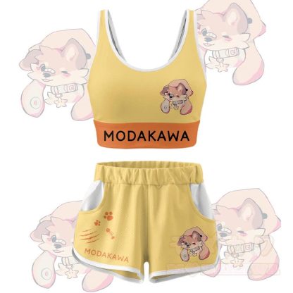MODAKAWA X popipeko Puppy Graphic Crop Tank Tank Sport Top Shorts Bikini Matching Outfit - Gelbes Set - 5XL - image 16