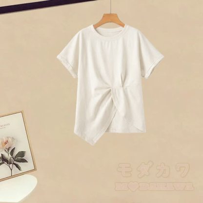 Unregelmäßiges T-Shirt, weit geschnittener Hosenrock, passendes Outfit - T-Shirt (Einzeln) - 2XL - image 5