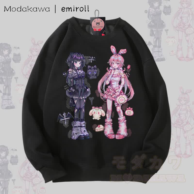 MODAKAWA X emiroll Ruru Rumi Grafik Unisex Sweatshirt - Schwarz - 5XL - image 5