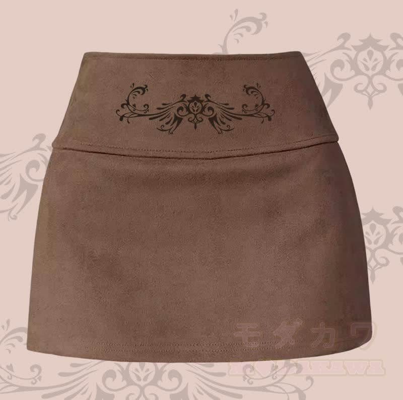 MODAKAWA Minirock mit Flügel-Totem-Grafik und Schlitz - Braun - XL - image 3