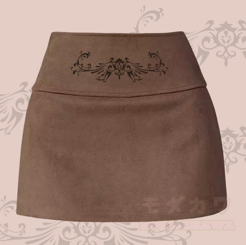 MODAKAWA Minirock mit Flügel-Totem-Grafik und Schlitz - Braun - XL - image 3