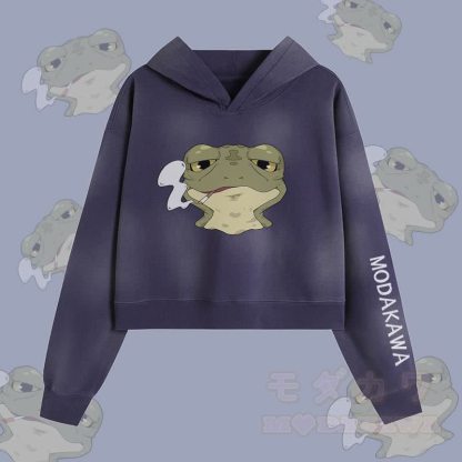 MODAKAWA Smoking Frog Graphic Unisex Vintage Washed Hoodie - Blau - XL - image 3
