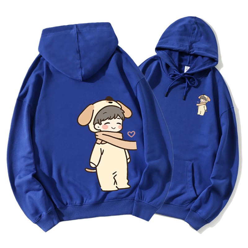 Niedlicher Cartoon Junge und Mädchen Grafik Paar Passender Hoodie - Blue A - 5XL - image 8