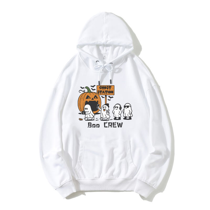Ghost Pumpkin Station Halloween Grafik Lose Hoodie - Weiß - 5XL - image 3