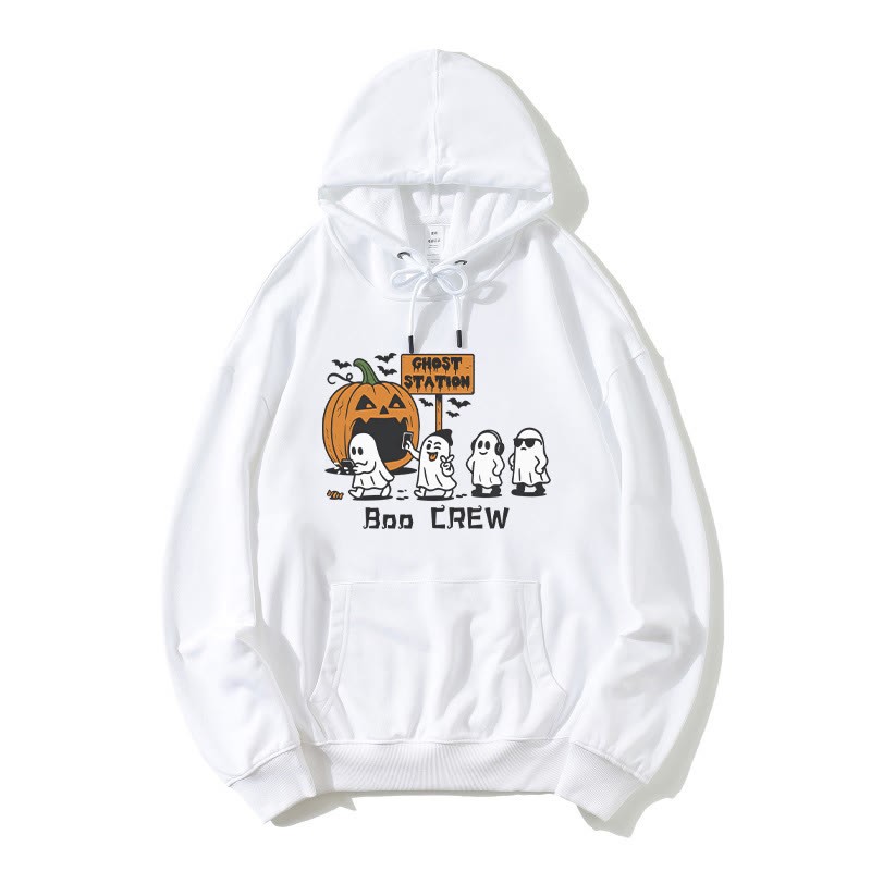 Ghost Pumpkin Station Halloween Grafik Lose Hoodie - Weiß - 5XL - image 3