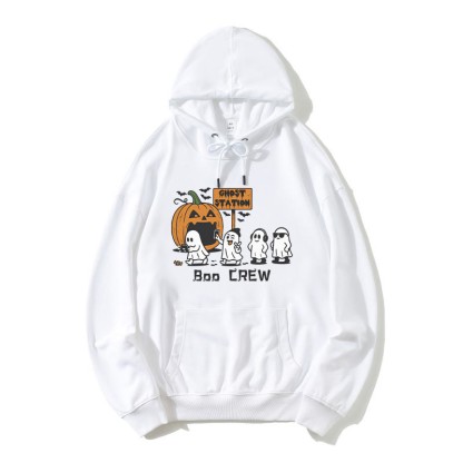 Ghost Pumpkin Station Halloween Grafik Lose Hoodie - Weiß - 5XL - image 3