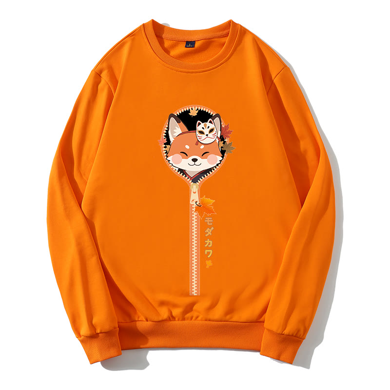 Sweatshirt mit Rundkragen und Reißverschluss und Fuchs-Grafik - Orange - 5XL - image 3
