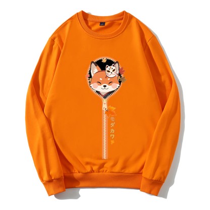 Sweatshirt mit Rundkragen und Reißverschluss und Fuchs-Grafik - Orange - 5XL - image 3