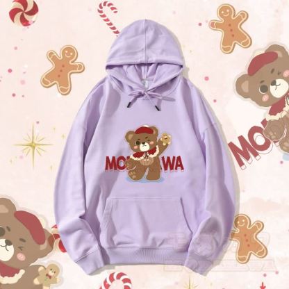 MODAKAWA Streetwear-Kapuzenpullover mit Weihnachtsbär-Grafik - Lila B - 5XL - image 5