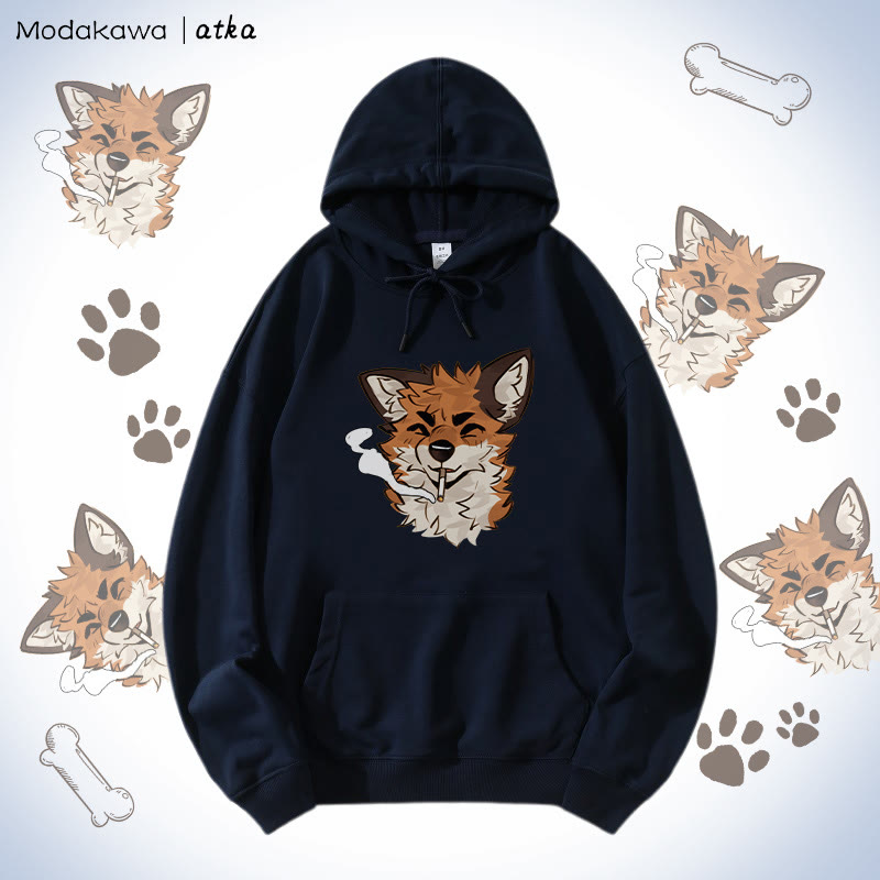 MODAKAWA X atka Fox Smoking Graphic Hoodie - Purplish Blue - 5XL - image 8