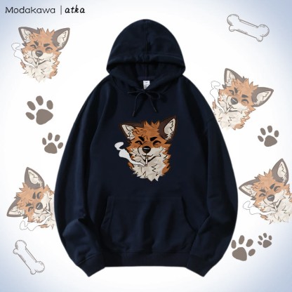 MODAKAWA X atka Fox Smoking Graphic Hoodie - Purplish Blue - 5XL - image 8