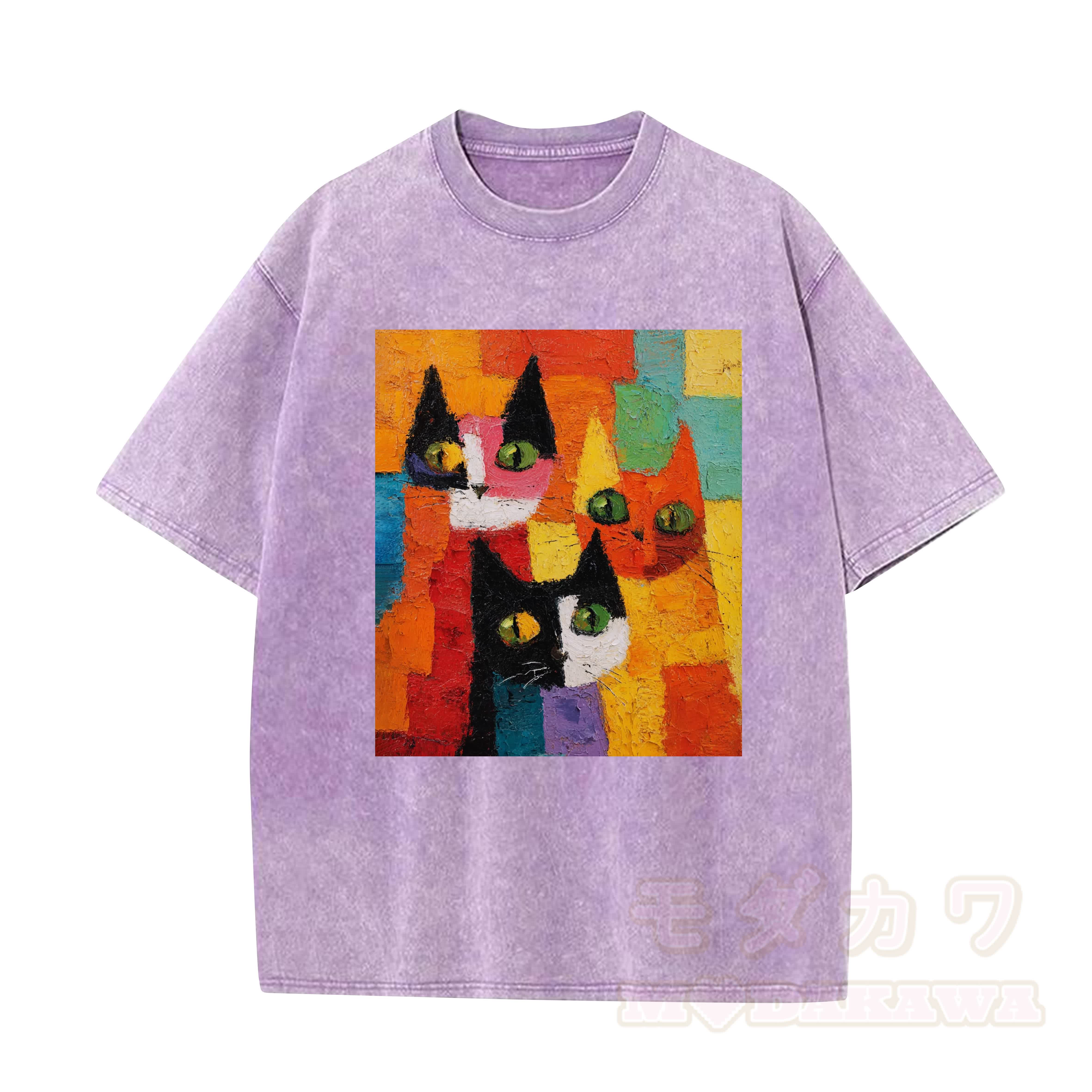 MODAKAWA T-Shirt im Vintage-Look mit niedlichem Katzenmotiv - Lila - 5XL - image 4