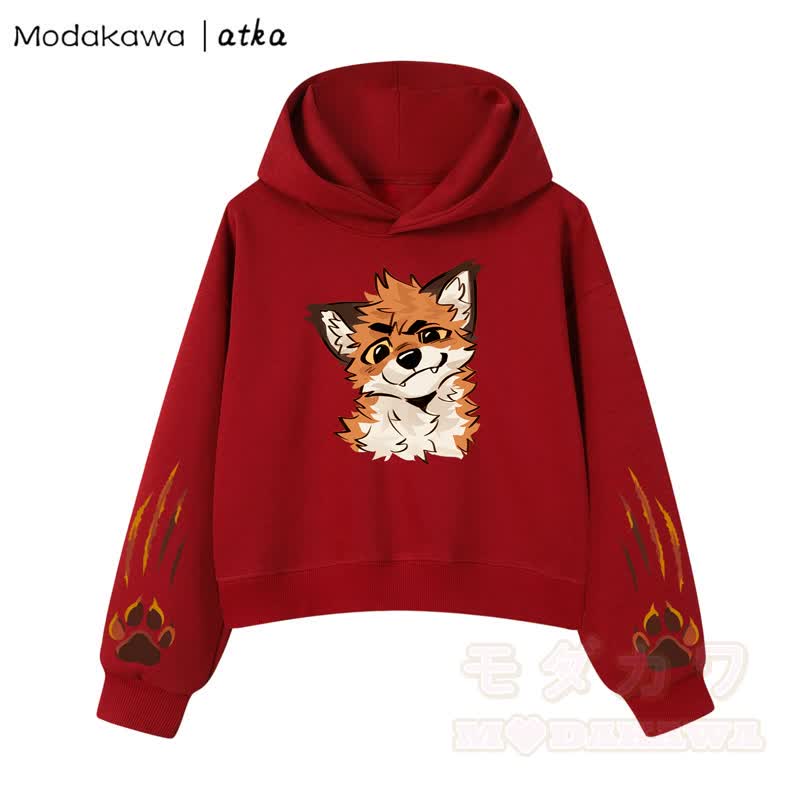 MODAKAWA X atka Fox Graphic Cropped Cotton Hoodie - Rot - 3XL - image 11