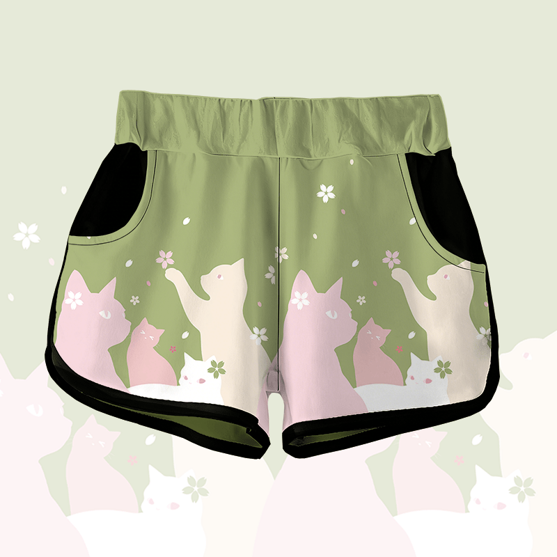 MODAKAWA Sakura Cat Graphic Shorts - Green - 5XL - image 2