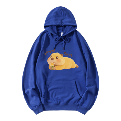 WHEW SWET Capybara Graphic Modakawa Loose Cotton-Blend Hoodie - Blue - 5XL - image 7