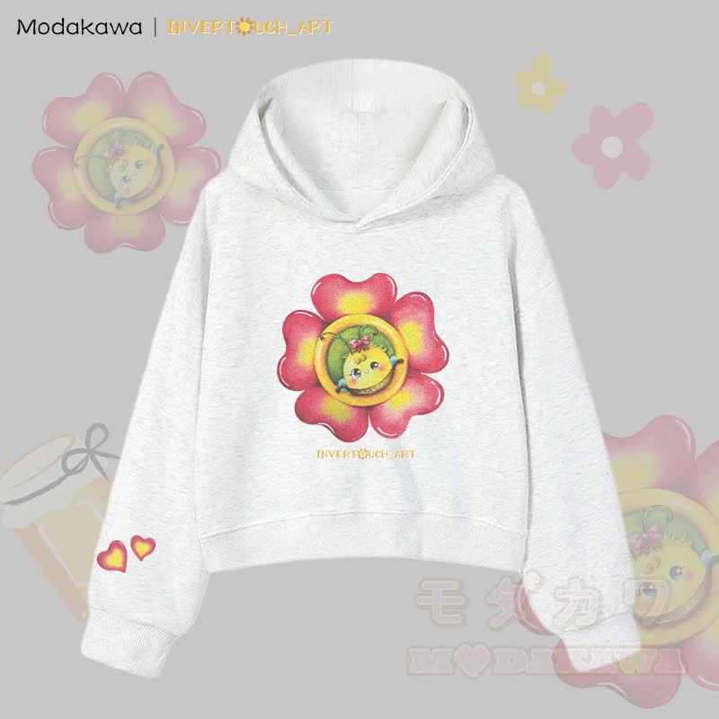 MODAKAWA X INVERTOUCH_ART Flower Bee Graphic Modakawa Cropped Cotton Hoodie - Grau B - 3XL - image 14