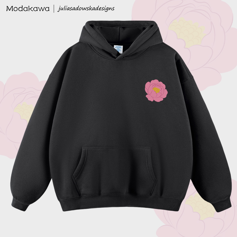 MODAKAWA X juliasadowskadesigns Fleecegefütterter Hoodie mit Pfingstrosen-Grafik - Black - 2XL - image 2