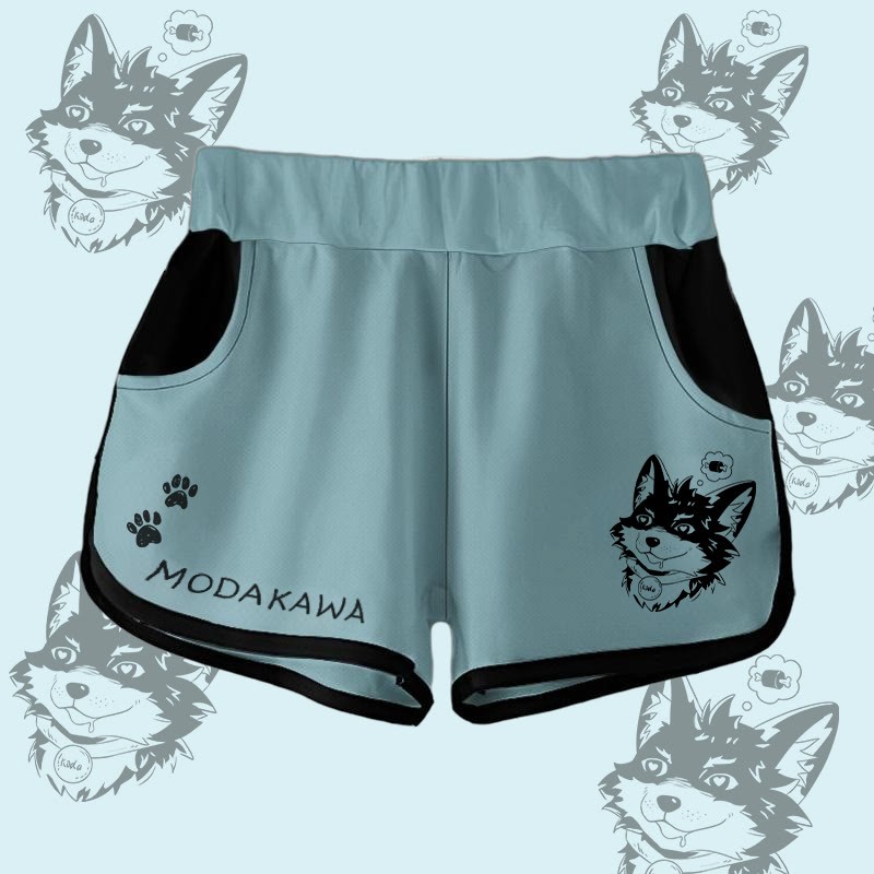 MODAKAWA Gradient Koda Thinking About Meat Graphic Shorts - Teal - 5XL - image 4