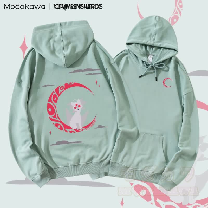 MODAKAWA X iceymoonshards Catmoon Graphic Streetwear Pullover Hoodie - Grün - 5XL - image 4