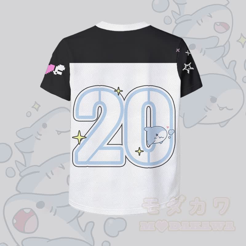Modakawa Vintage Mesh Jersey T-Shirt mit Hai-Nummer-Grafik - image 4