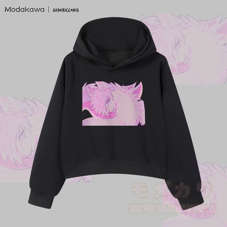 MODAKAWA X genericcanis Fox Graphic Cropped Cotton Hoodie - Schwarz - 3XL - image 4