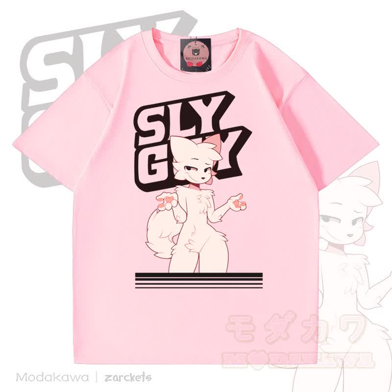 MODAKAWA X zarckets SLY GUY Baumwoll-T-Shirt mit Fuchs-Print - Rosa - 5XL - image 4