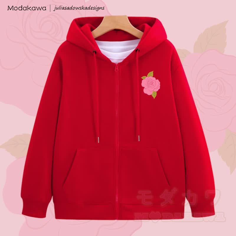 MODAKAWA X juliasadowskadesigns Rose Graphic Zip Up Hoodie Sweatshirt - Rot - 5XL - image 4