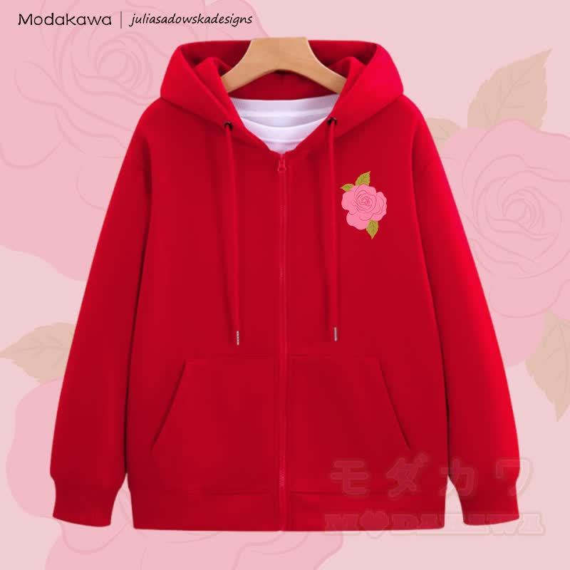 MODAKAWA X juliasadowskadesigns Rose Graphic Zip Up Hoodie Sweatshirt - Rot - 5XL - image 4
