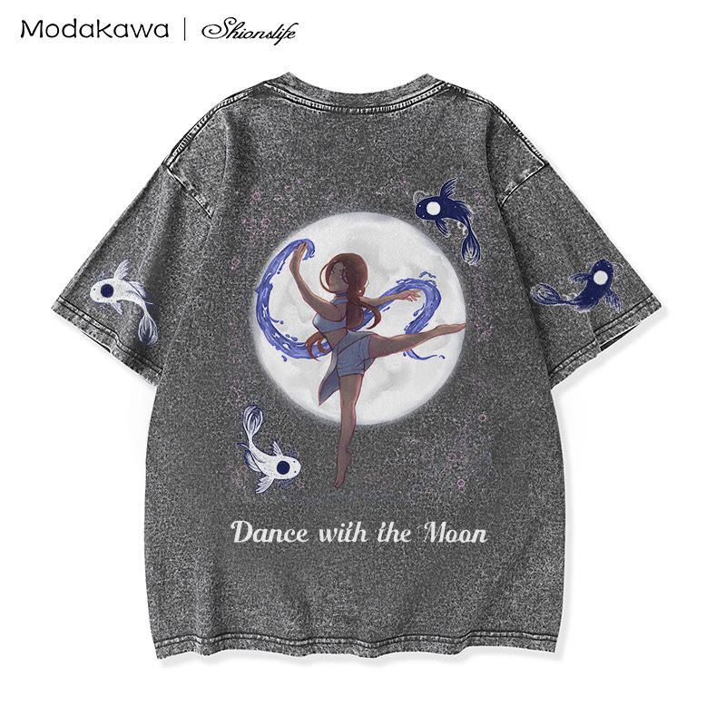 MODAKAWA X Shionslife – T-Shirt „Moon and Ocean Spirit“ aus gewaschener Vintage-Baumwolle, 100 % - Grey - 5XL - image 3