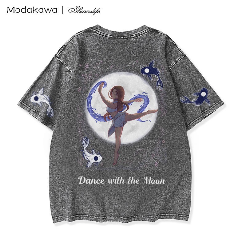 MODAKAWA X Shionslife – T-Shirt „Moon and Ocean Spirit“ aus gewaschener Vintage-Baumwolle, 100 % - Grey - 5XL - image 3