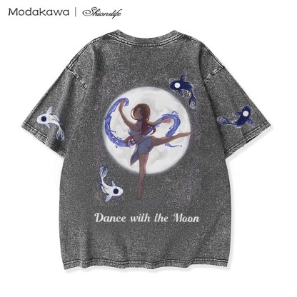 MODAKAWA X Shionslife – T-Shirt „Moon and Ocean Spirit“ aus gewaschener Vintage-Baumwolle, 100 % - Grey - 5XL - image 3