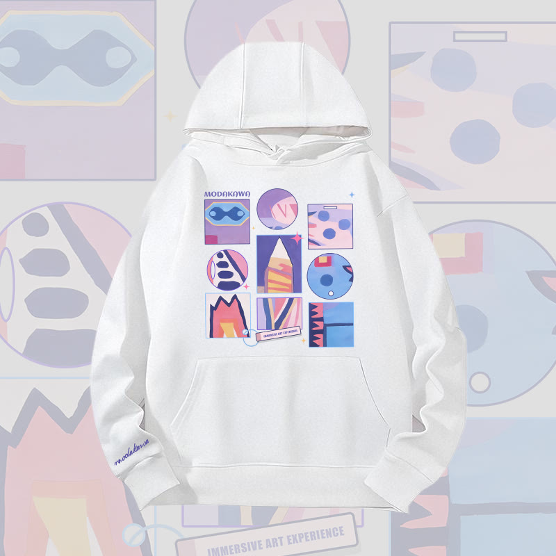 MODAKAWA Schwergewichtiger Hoodie mit abstraktem Farben -Gitter-Grafikmuster - White - 2XL - image 5