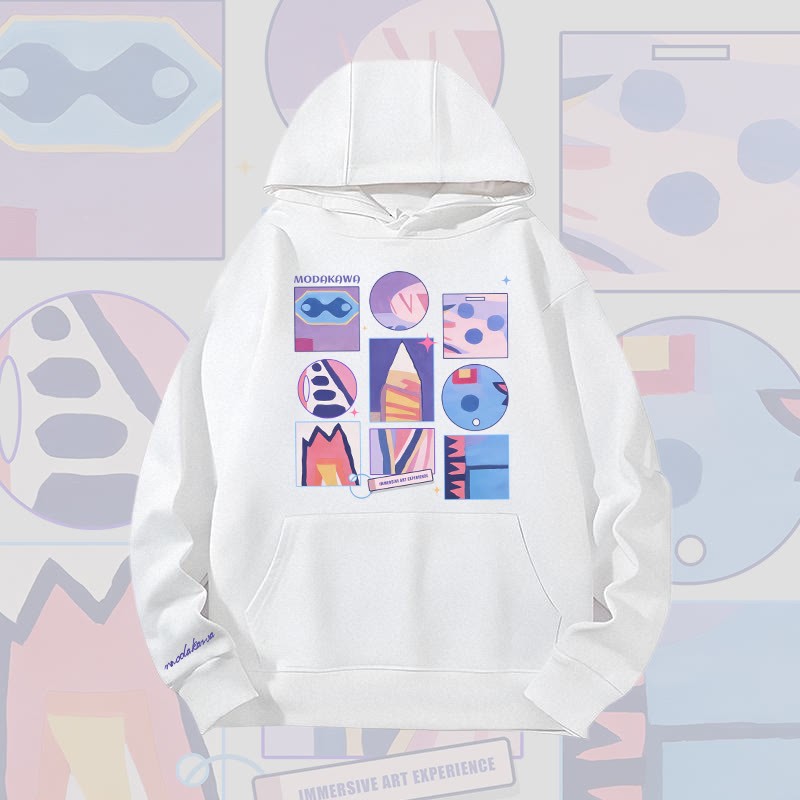 MODAKAWA Schwergewichtiger Hoodie mit abstraktem Farben -Gitter-Grafikmuster - White - 2XL - image 5