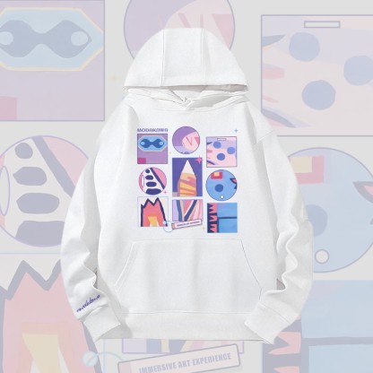 MODAKAWA Schwergewichtiger Hoodie mit abstraktem Farben -Gitter-Grafikmuster - White - 2XL - image 5