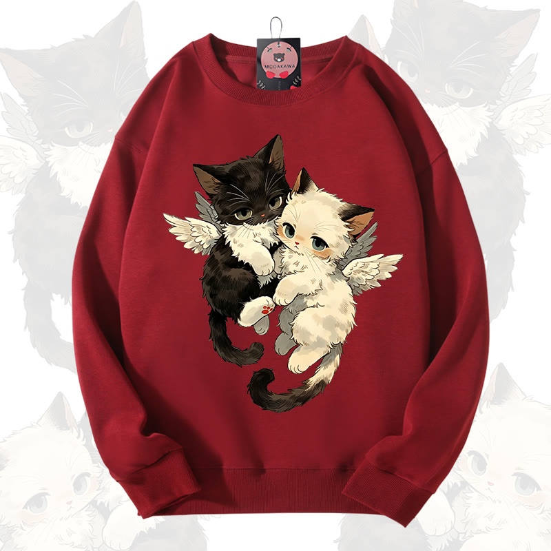 MODAKAWA Katzen-Engel-Grafik-Sweatshirt mit Rundhalsausschnitt - Burgund - 3XL - image 4
