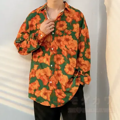 Herren-Langarmhemd mit Vintage-Print und Knopfleiste - Mehrfarbig W - 3XL - image 24