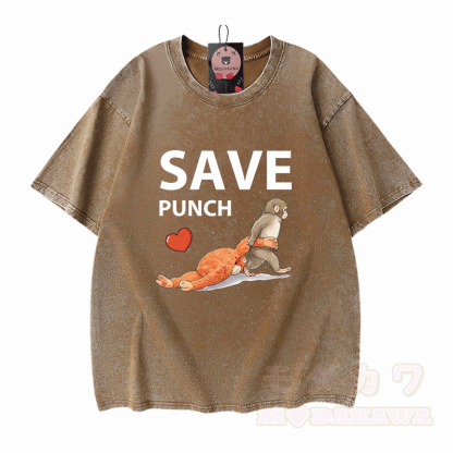 SAVE PUNCH Monkey Graphic Modakawa Unisex Vintage Washed T-Shirt - Braun - 5XL - image 5