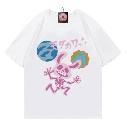 MODAKAWA T-Shirt mit Röntgenhasen-Planeten-Buchstabenprint - White - 5XL - image 3