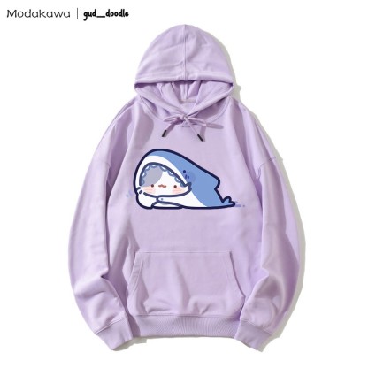 MODAKAWA X gud_doodle Lockerer Hoodie mit Kitty-Hai-Print - Purple - 5XL - image 7