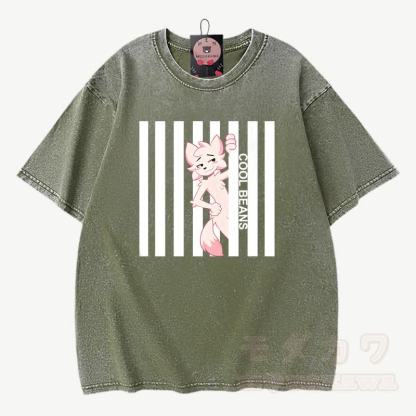 COOL BEANS Anime Fuchs Grafik Modakawa Vintage gewaschenes T-Shirt aus 100% Baumwolle - Grün - 3XL - image 5