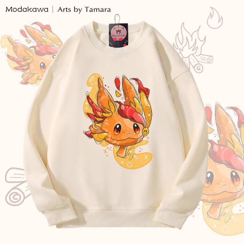 MODAKAWA X Arts by Tamara Unisex-Sweatshirt mit Feuerkreaturen-Motiv - Beige - 5XL - image 2