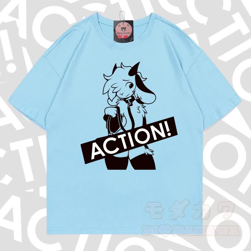 MODAKAWA X zarckets ACTION Goat Graphic 100% Baumwoll-T-Shirt - Himmelblau - 5XL - image 15