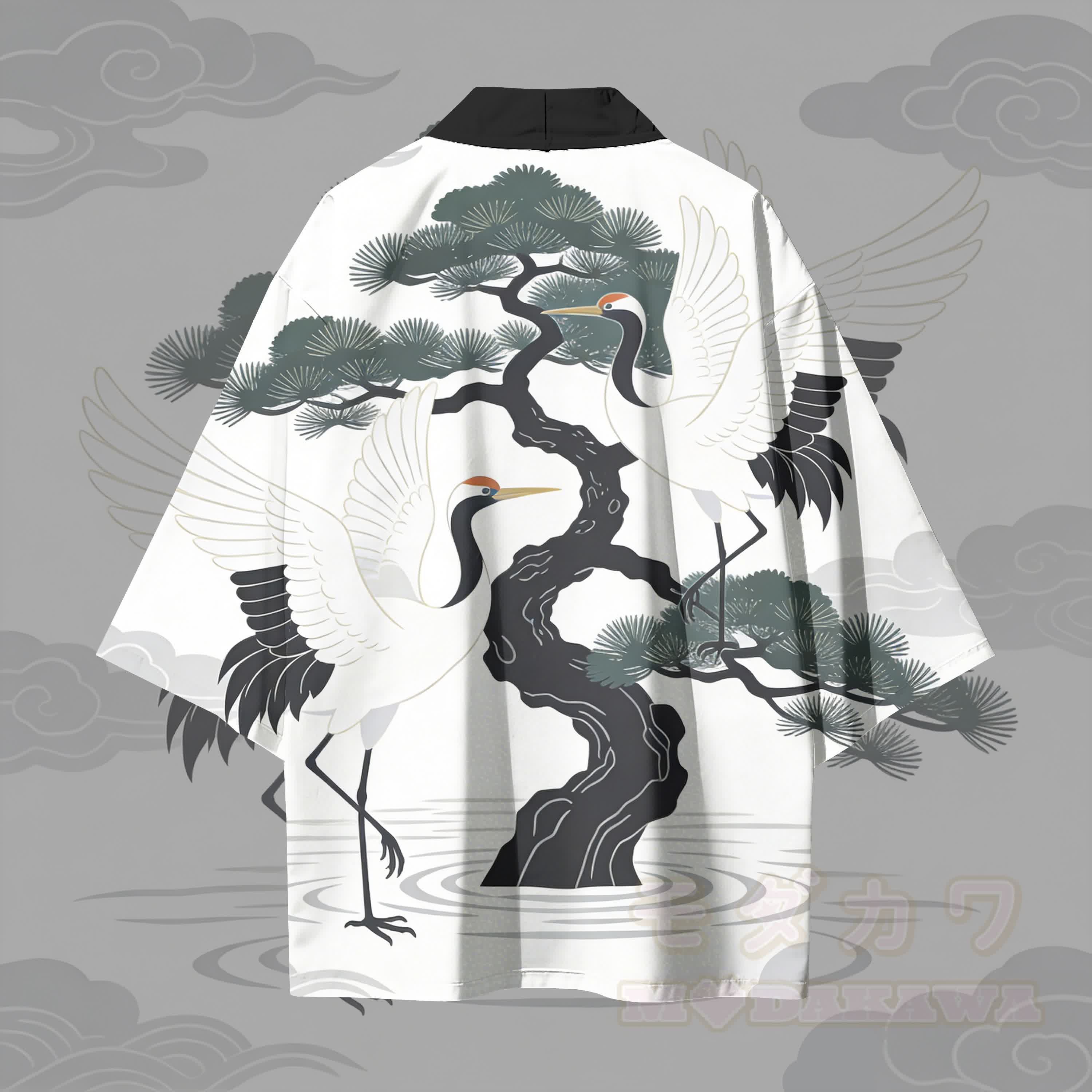 Modakawa-Cardigan mit Kiefernbaum- und Kranichmotiv, Kimono-Oberbekleidung - image 3