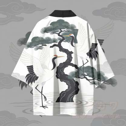 Modakawa-Cardigan mit Kiefernbaum- und Kranichmotiv, Kimono-Oberbekleidung - image 3