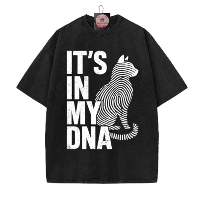 IT'S IN MY DNA – T-Shirt mit verwaschenem Vintage-Fingerabdruck und Kätzchen-Print - Schwarz - 5XL - image 4